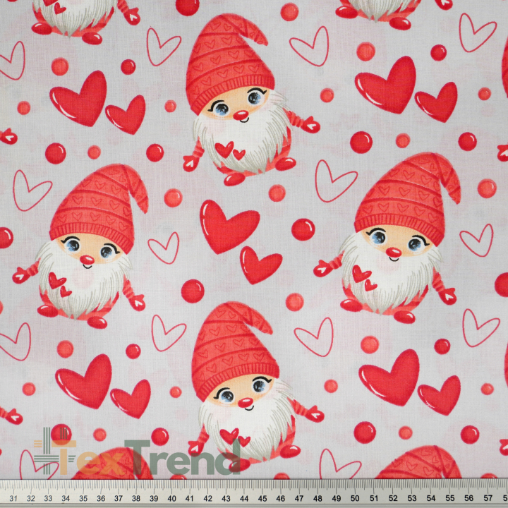 100% Baumwolle Gnome mit Herzen auf grauem Hintergrund