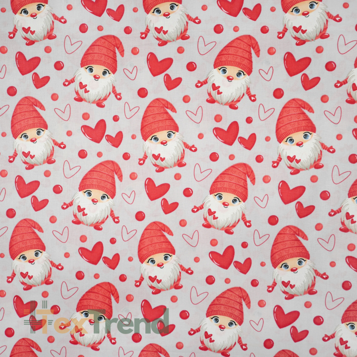 100% Baumwolle Gnome mit Herzen auf grauem Hintergrund