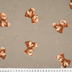 100% Baumwolle mit Bären und Zweigen auf braunem Hintergrund
