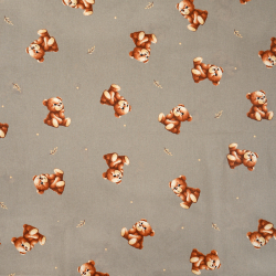 100% Baumwolle mit Bären und Zweigen auf braunem Hintergrund