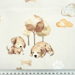 100% Baumwolle Welpen auf hellbeigem Hintergrund