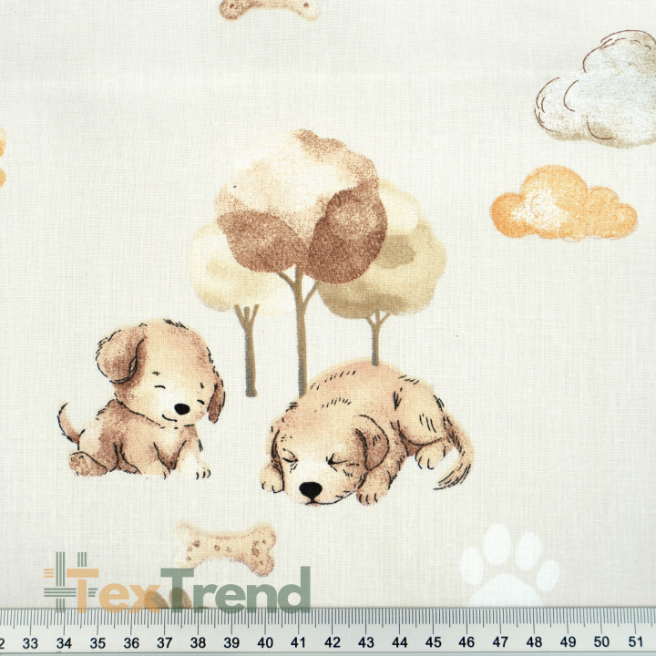 100% Baumwolle Welpen auf hellbeigem Hintergrund