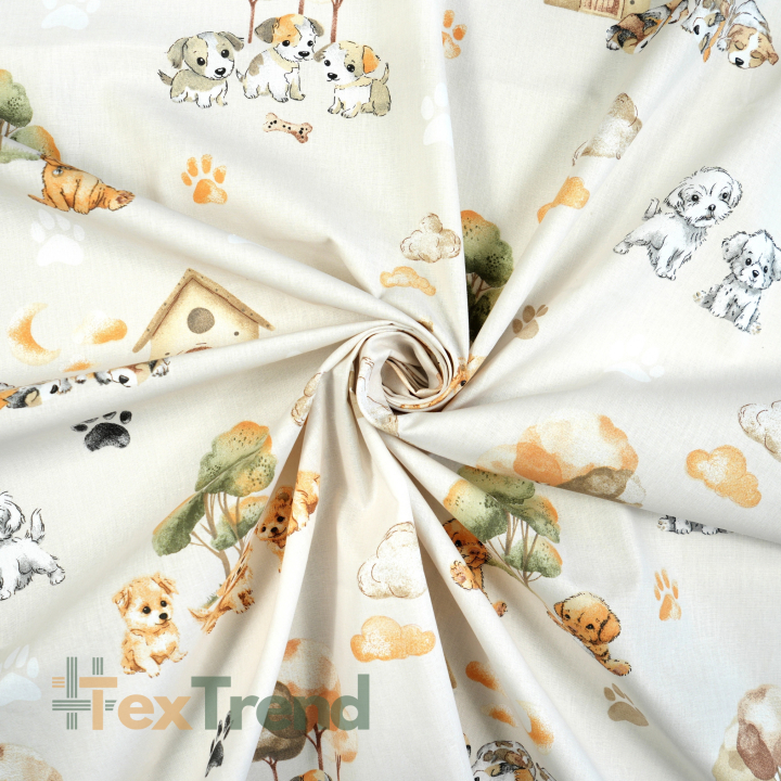 100% Baumwolle Welpen auf hellbeigem Hintergrund