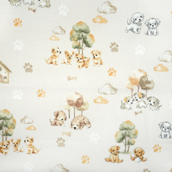 100% Baumwolle Welpen auf hellbeigem Hintergrund