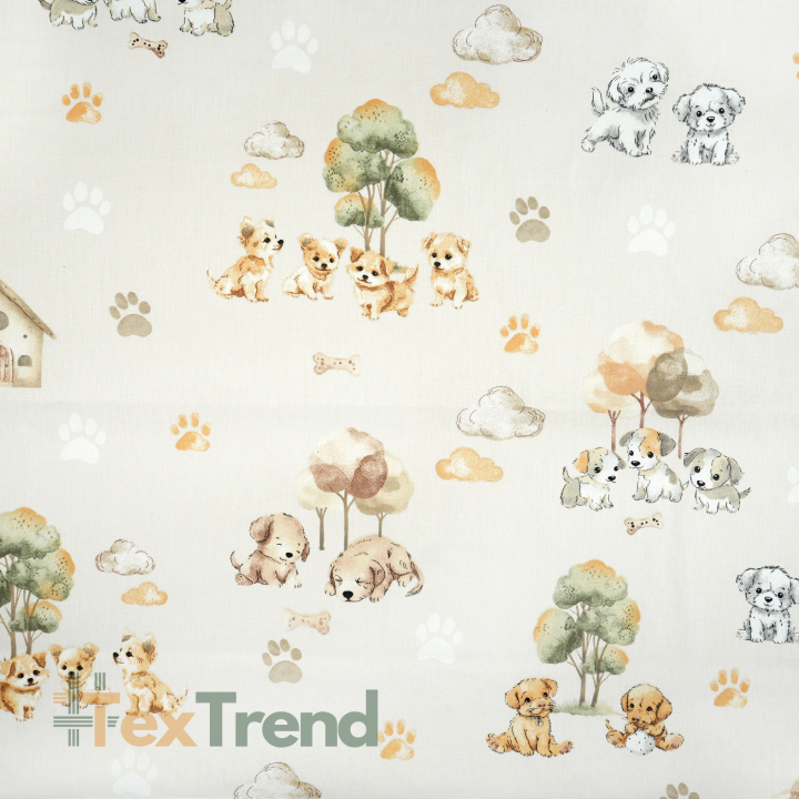 100% Baumwolle Welpen auf hellbeigem Hintergrund