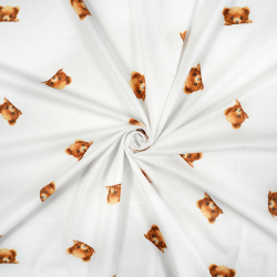 100% Baumwolle braune Bärenköpfe auf weißem Hintergrund