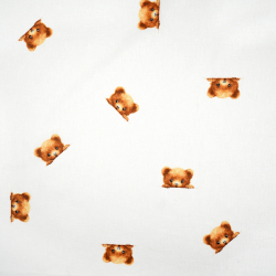 100% Baumwolle braune Bärenköpfe auf weißem Hintergrund