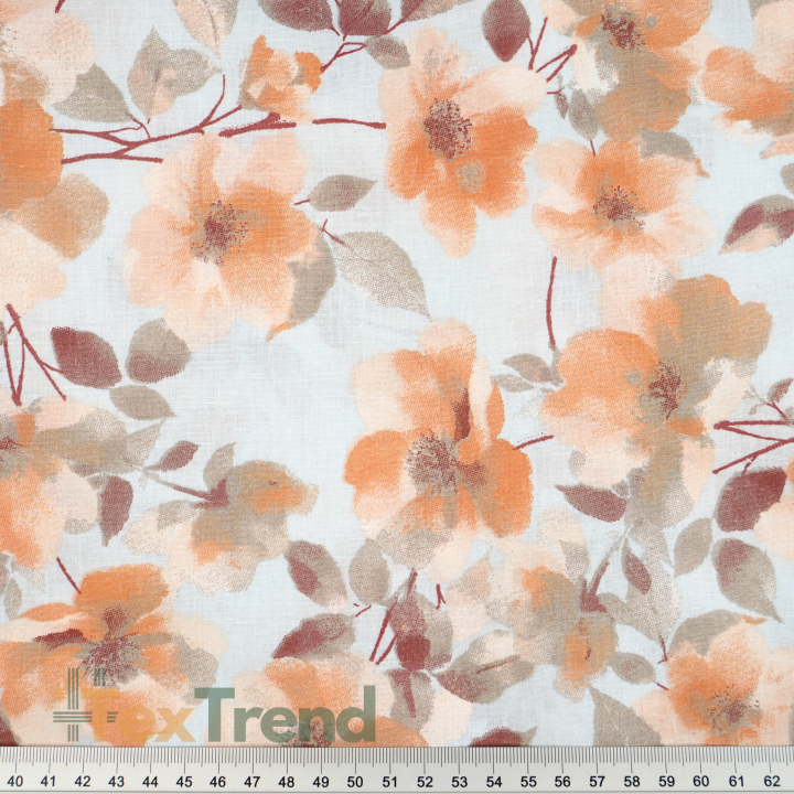 100% Baumwolle Blumen in Rot-Beige auf grauem Hintergrund