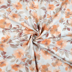 100% Baumwolle Blumen in Rot-Beige auf grauem Hintergrund