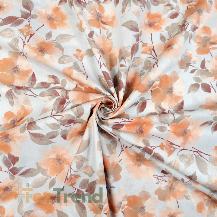 100% Baumwolle Blumen in Rot-Beige auf grauem Hintergrund