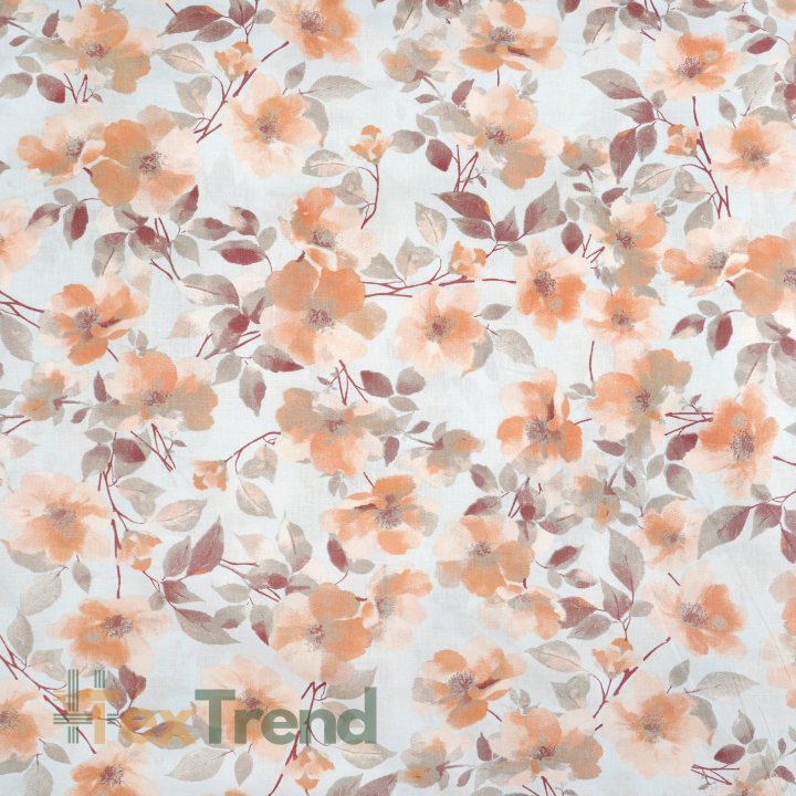 100% Baumwolle Blumen in Rot-Beige auf grauem Hintergrund
