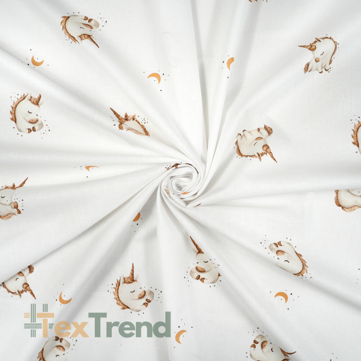 100% Baumwolle Einhörner auf weißem Hintergrund