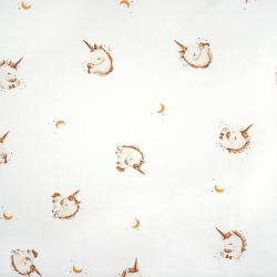 100% Baumwolle Einhörner auf weißem Hintergrund