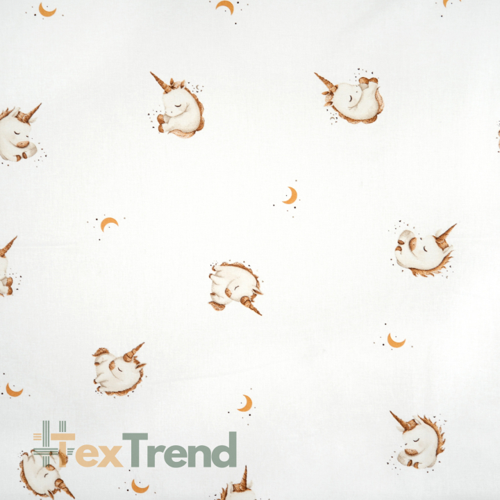 100% Baumwolle Einhörner auf weißem Hintergrund