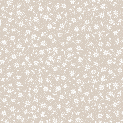 100% Baumwolle MINI Wiese mit weißen Punkten auf beigem Hintergrund