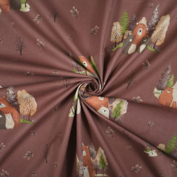 100% Baumwolle Tiere Bärenfamilien im herbstlichen Wald auf braunem Hintergrund