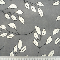 100% Baumwolle Ecru-Zweige auf grauem Hintergrund - 220 cm