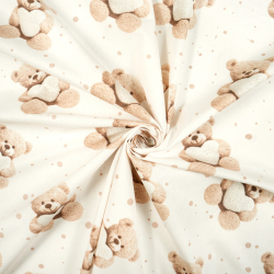 100% Baumwolle Plüschbären mit Herzen auf ecrufarbenem Hintergrund