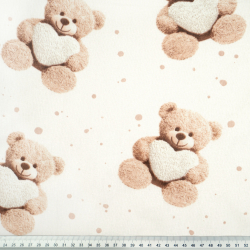 100% Baumwolle Plüschbären mit Herzen auf ecrufarbenem Hintergrund