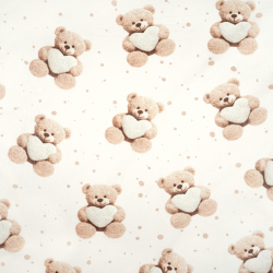 100% Baumwolle Plüschbären mit Herzen auf ecrufarbenem Hintergrund