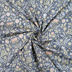 100% Baumwolle mit floralem Vintage-Ornament auf Jeans-Hintergrund