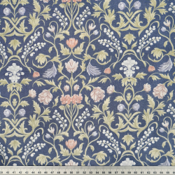 100% Baumwolle mit floralem Vintage-Ornament auf Jeans-Hintergrund