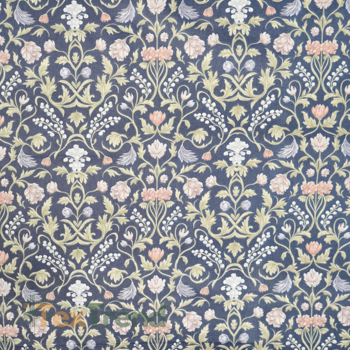 100% Baumwolle mit floralem Vintage-Ornament auf Jeans-Hintergrund