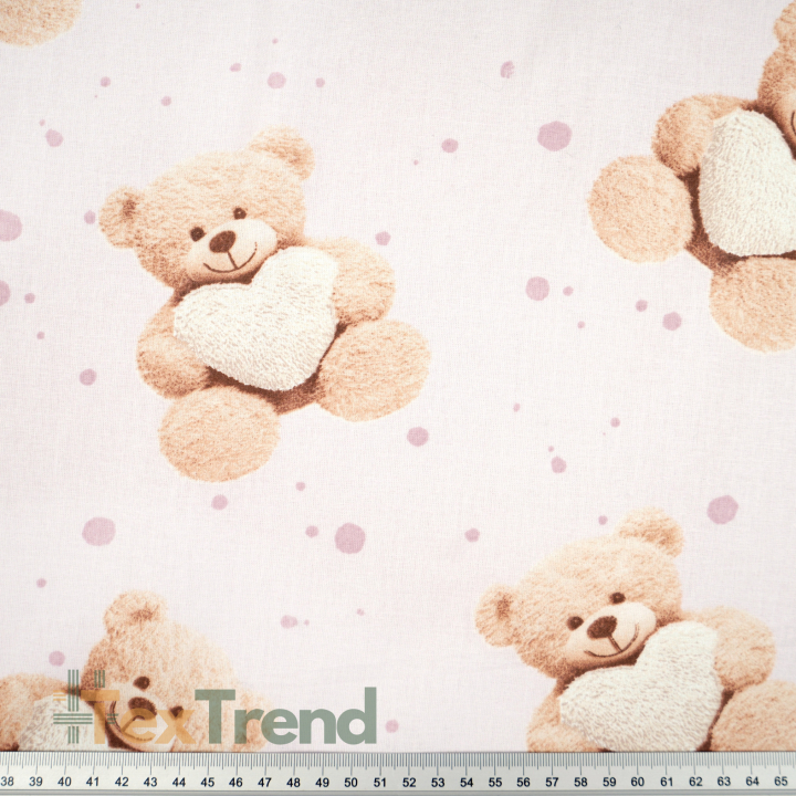 100% Baumwolle Plüschbären mit Herzen auf hellrosa Hintergrund