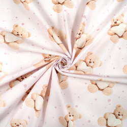 100% Baumwolle Plüschbären mit Herzen auf hellrosa Hintergrund