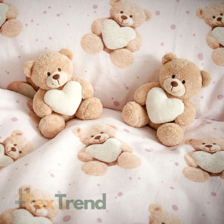 100% Baumwolle Plüschbären mit Herzen auf hellrosa Hintergrund