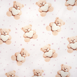 100% Baumwolle Plüschbären mit Herzen auf hellrosa Hintergrund