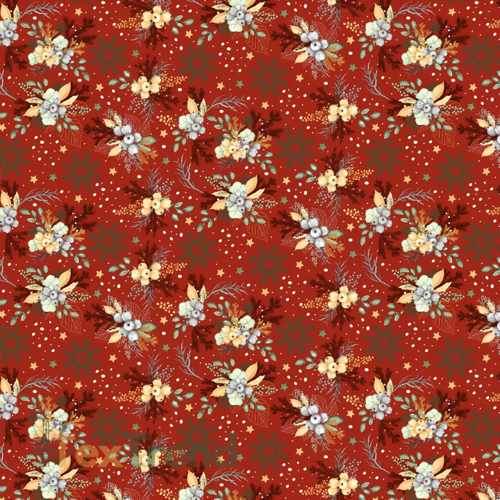 100% Baumwolle mit Weihnachtsmuster auf rotem Hintergrund