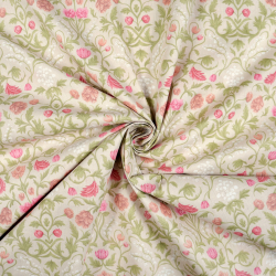 100% Baumwolle Vintage Blumenornament auf beigem Hintergrund