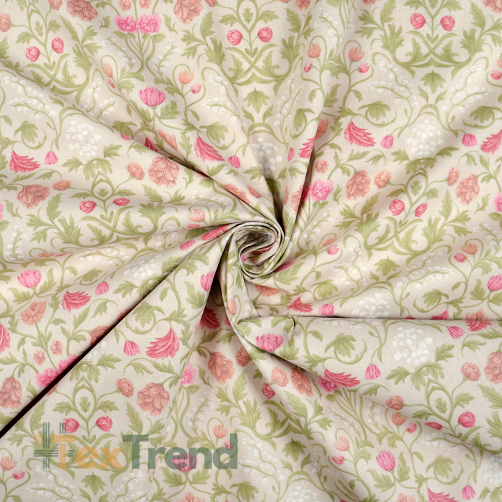 100% Baumwolle Vintage Blumenornament auf beigem Hintergrund