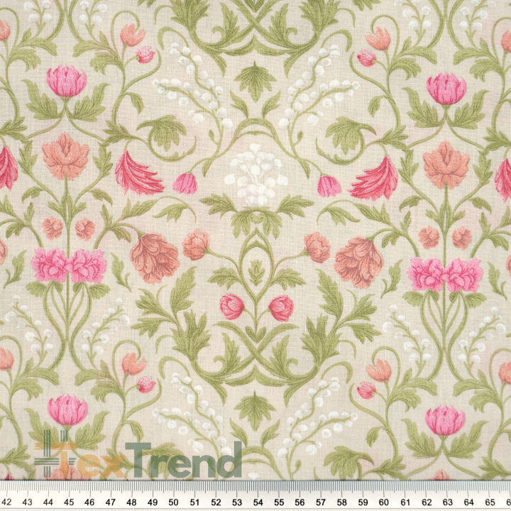100% Baumwolle Vintage Blumenornament auf beigem Hintergrund