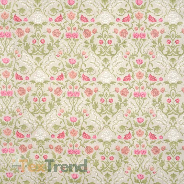 100% Baumwolle Vintage Blumenornament auf beigem Hintergrund