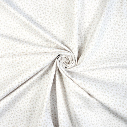 100% Baumwolle Mini Blumenmuster mit beigen Punkten auf weißem Hintergrund