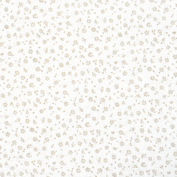 100% Baumwolle Mini Blumenmuster mit beigen Punkten auf weißem Hintergrund