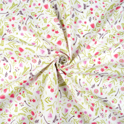 100% Baumwolle Mini Tulpen in Rosa-Rot auf weißem Hintergrund