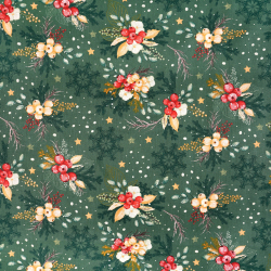 100% Baumwolle mit Weihnachtsmuster auf grünem Hintergrund