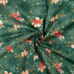 100% Baumwolle mit Weihnachtsmuster auf grünem Hintergrund