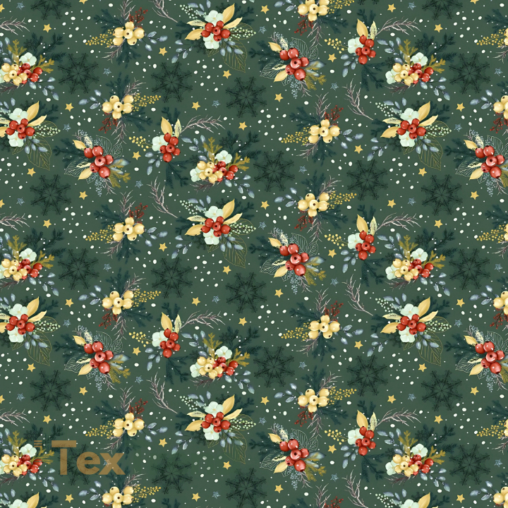 100% Baumwolle mit Weihnachtsmuster auf grünem Hintergrund