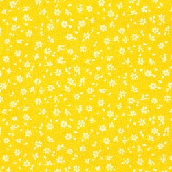 100% Baumwolle Mini Wiese mit Punkten auf gelbem Hintergrund
