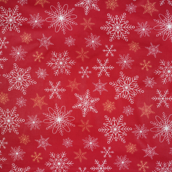 100% Baumwolle Weihnachtsmuster Schneeflocken Gold-Weiß auf rotem Hintergrund