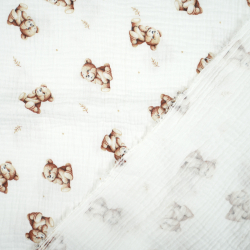 Doppel-Gaze mit bedruckten Bären und Zweigen