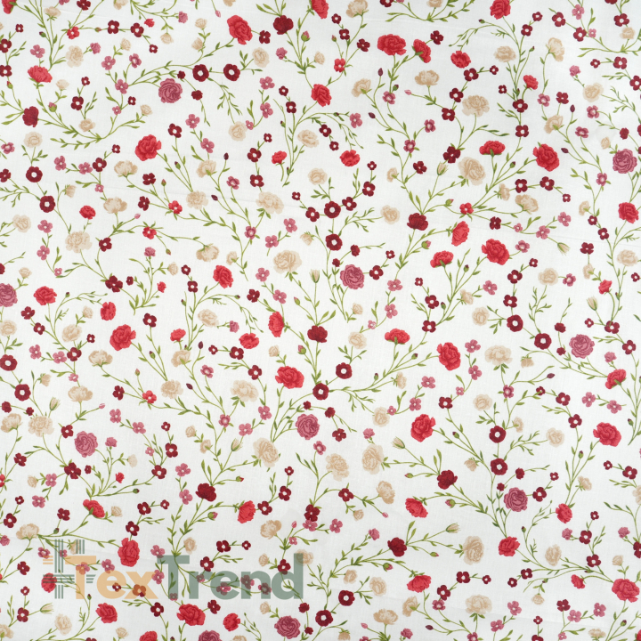 100% Baumwolle Blumen Zweige Mini Rot auf weißem Hintergrund