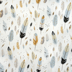100% Baumwolle mit beigen und grauen Federn auf ecrufarbenem Hintergrund