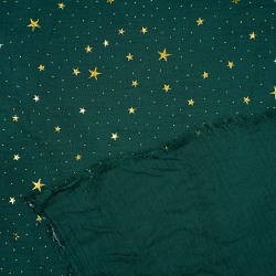 Muslin Double Gauze Waldgrün (Forest) mit goldenen Sternen