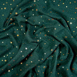 Muslin Double Gauze Waldgrün (Forest) mit goldenen Sternen