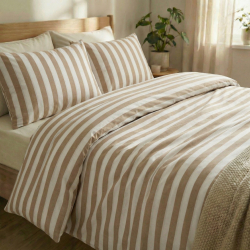 100% Baumwolle weiß-beige gestreift